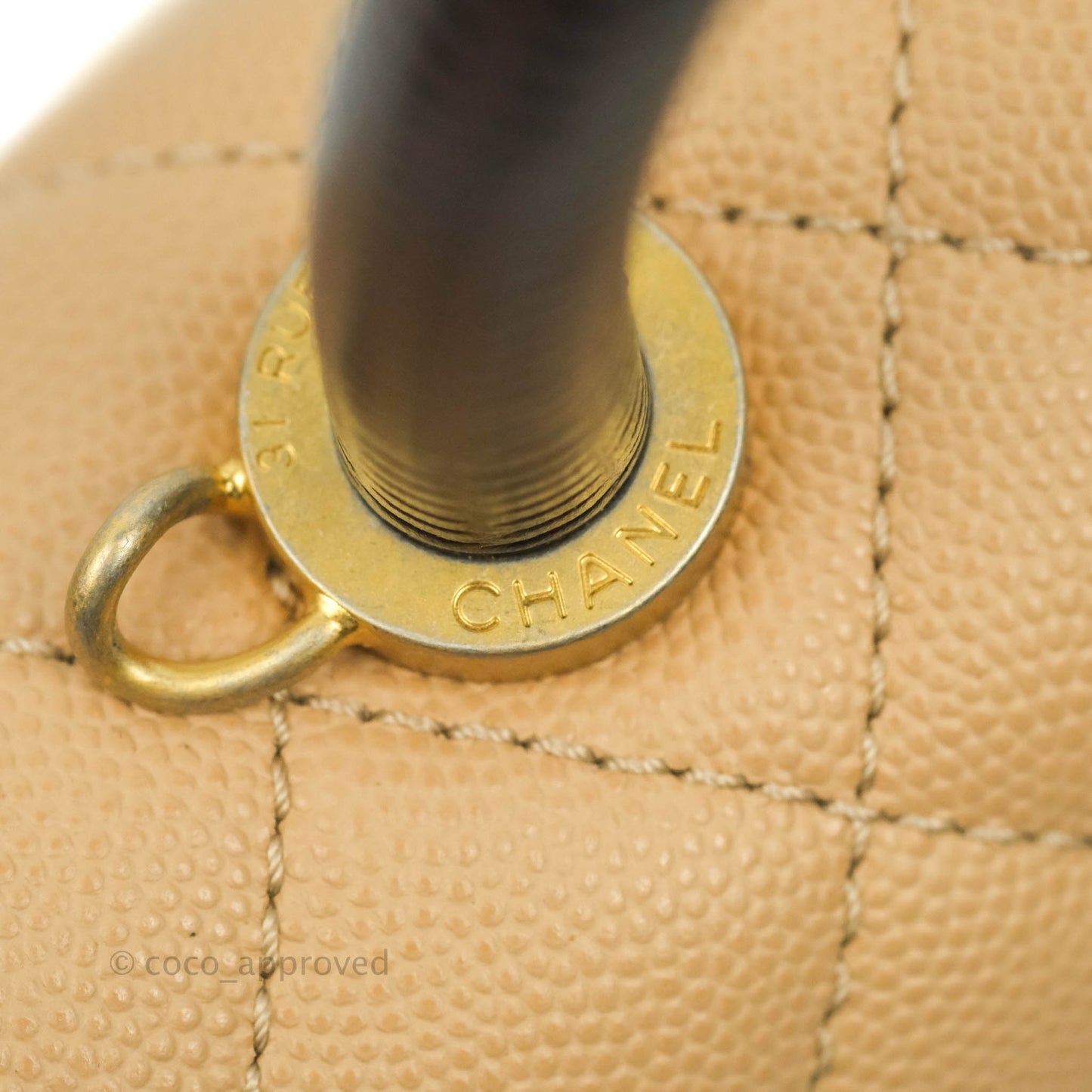Chanel Small Coco Handle Quilted Beige Caviar Gold Hardware Lizard Embossed Handle