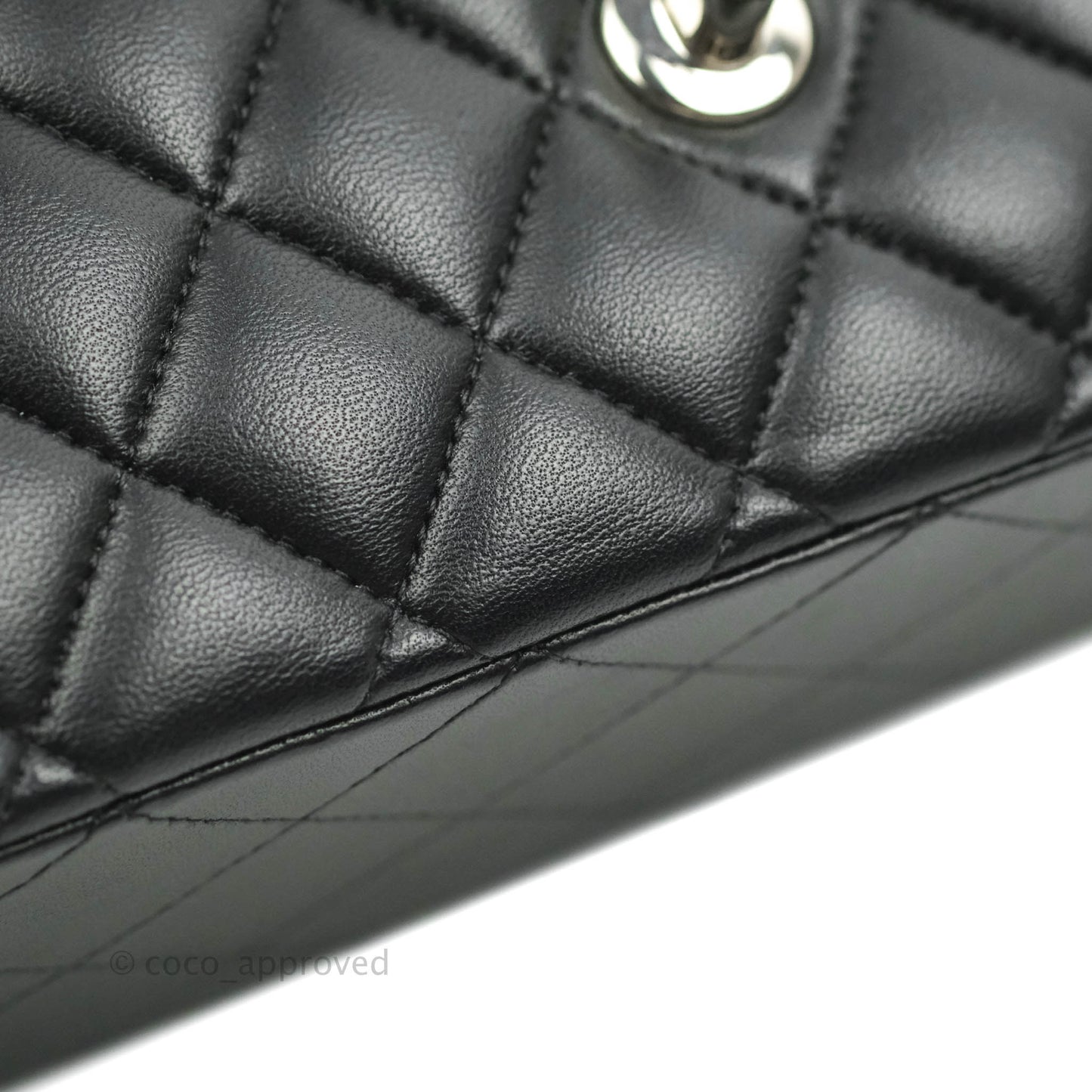 Chanel Classic M/L Medium Flap Quilted Black Lambskin Silver Hardware