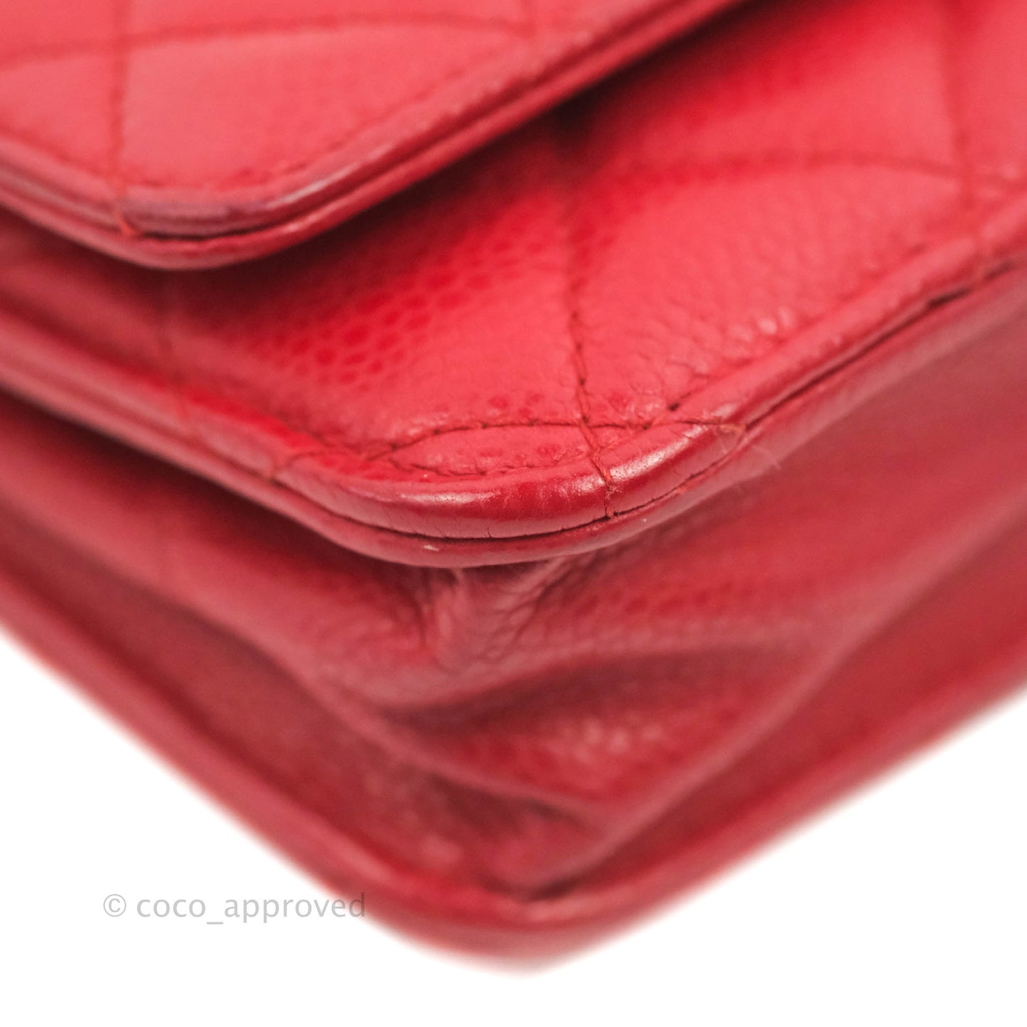 Chanel Quilted Classic Wallet on Chain WOC Red Caviar Ruthenium Hardware