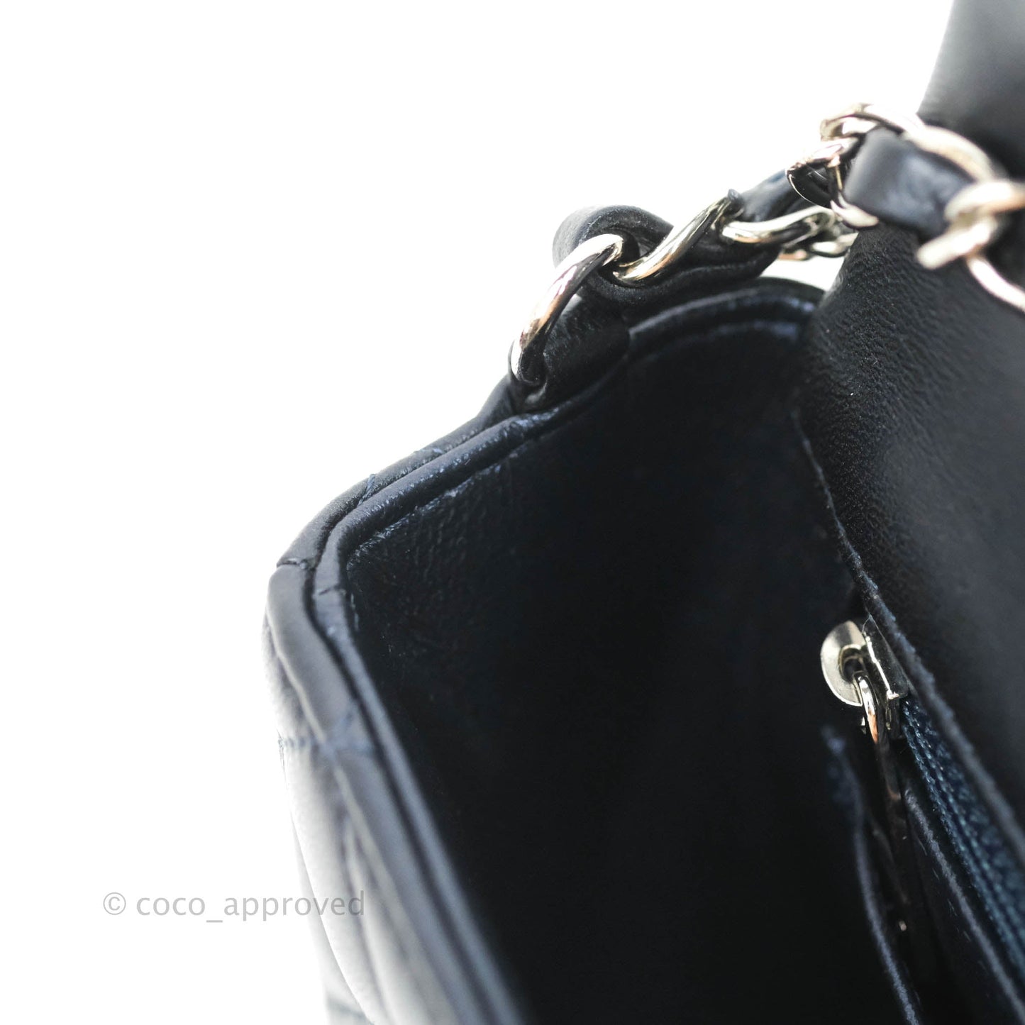 Chanel Quilted Mini Rectangular Lambskin Dark Navy Silver Hardware