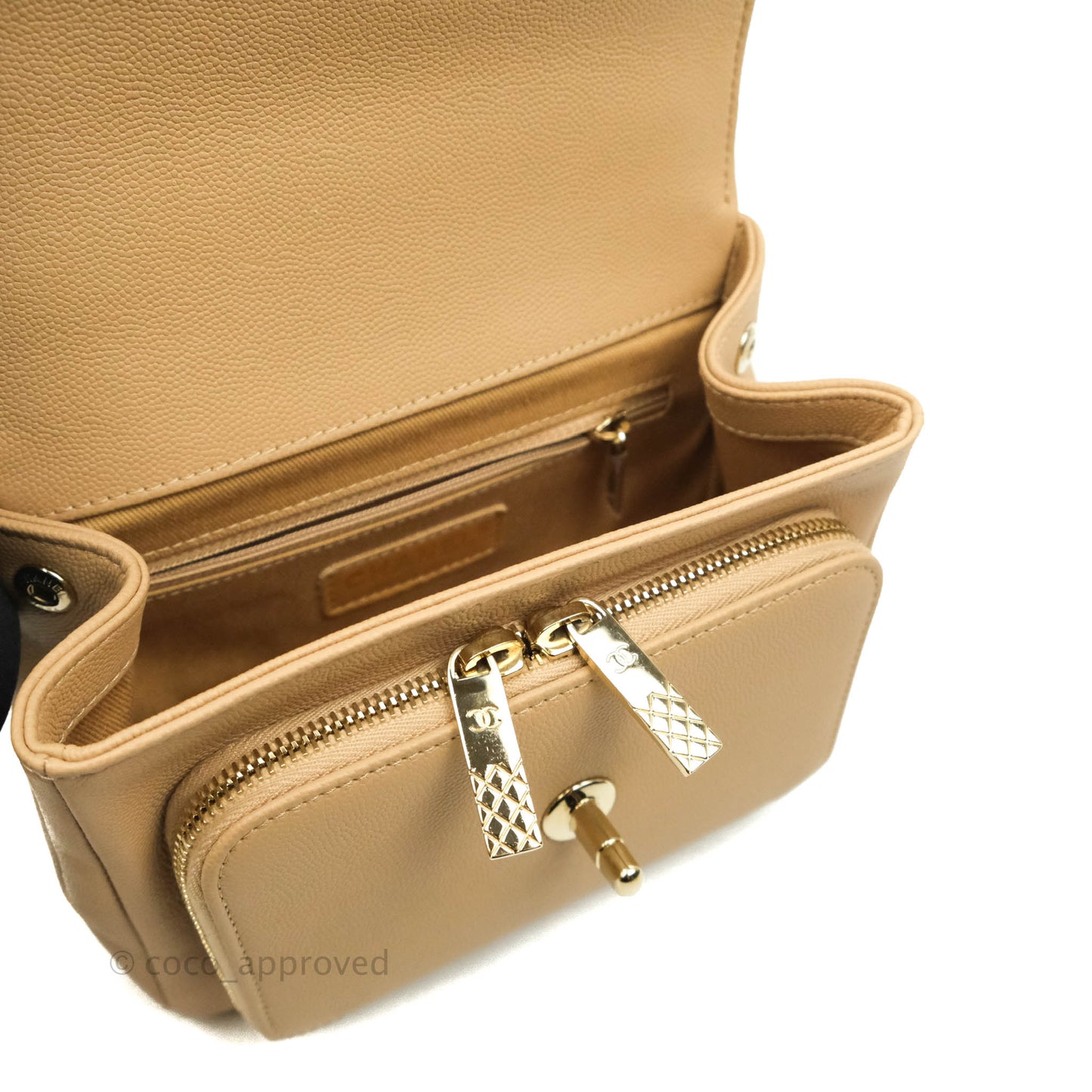 Chanel Quilted Small Business Affinity Flap Dark Beige Caviar Light Gold Hardware