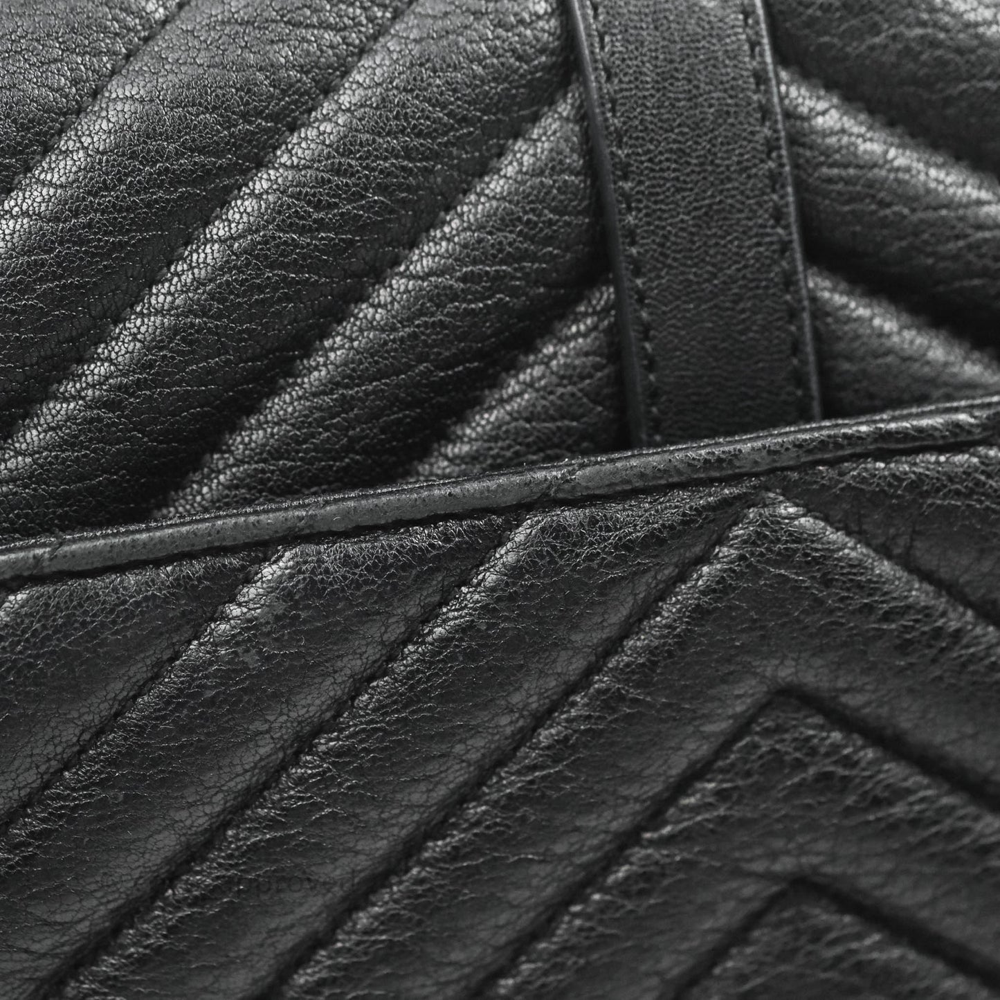 Saint Laurent Chevron Large College Black Chain Bag Ruthenium Hardware