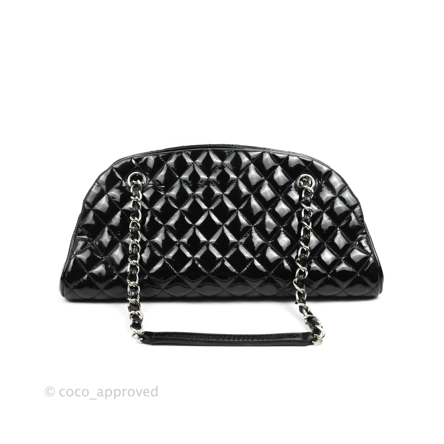 Chanel Mademoiselle Medium Bowling Black Patent Leather Silver Hardware