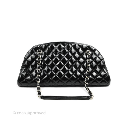 Chanel Mademoiselle Medium Bowling Black Patent Leather Silver Hardware