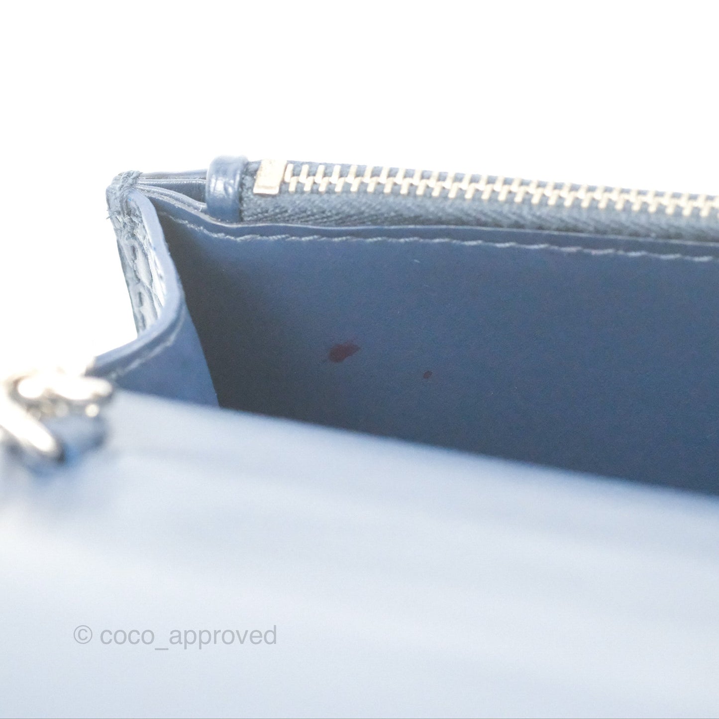 Saint Laurent Sunset Chain Wallet Navy Croc-embossed Shiny Calfskin Silver Hardware
