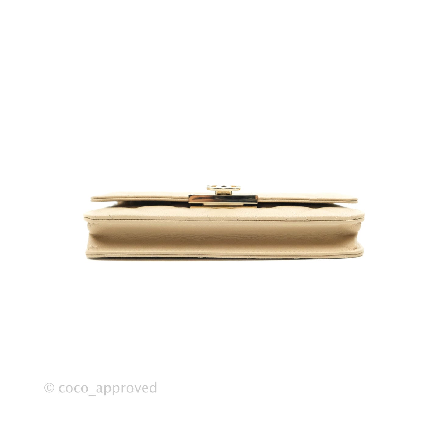 Chanel Quilted Golden Class Wallet on Chain WOC Light Beige Caviar Gold Hardware