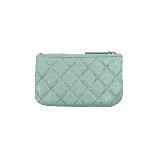 Chanel Mini Quilted O Case Tiffany Blue Caviar Gold Hardware