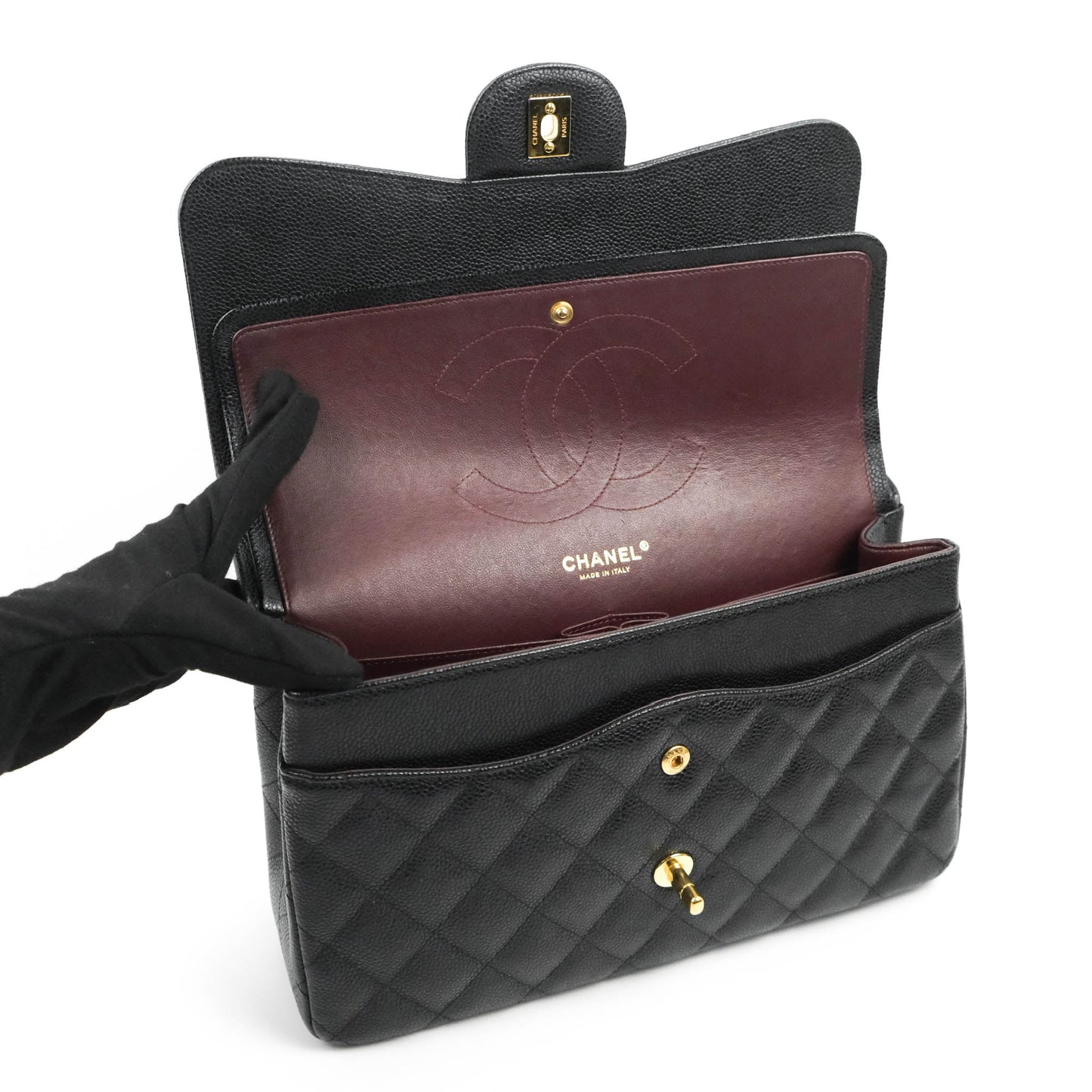 Chanel Jumbo Double Flap Black Caviar Gold Hardware⁣⁣