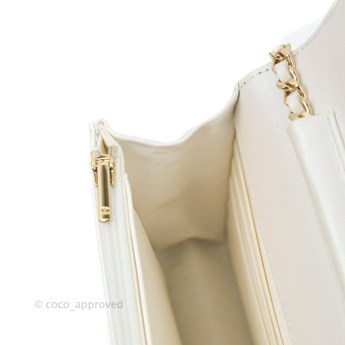 Chanel Quilted Classic Wallet on Chain WOC Iridescent White Lambskin Gold Hardware