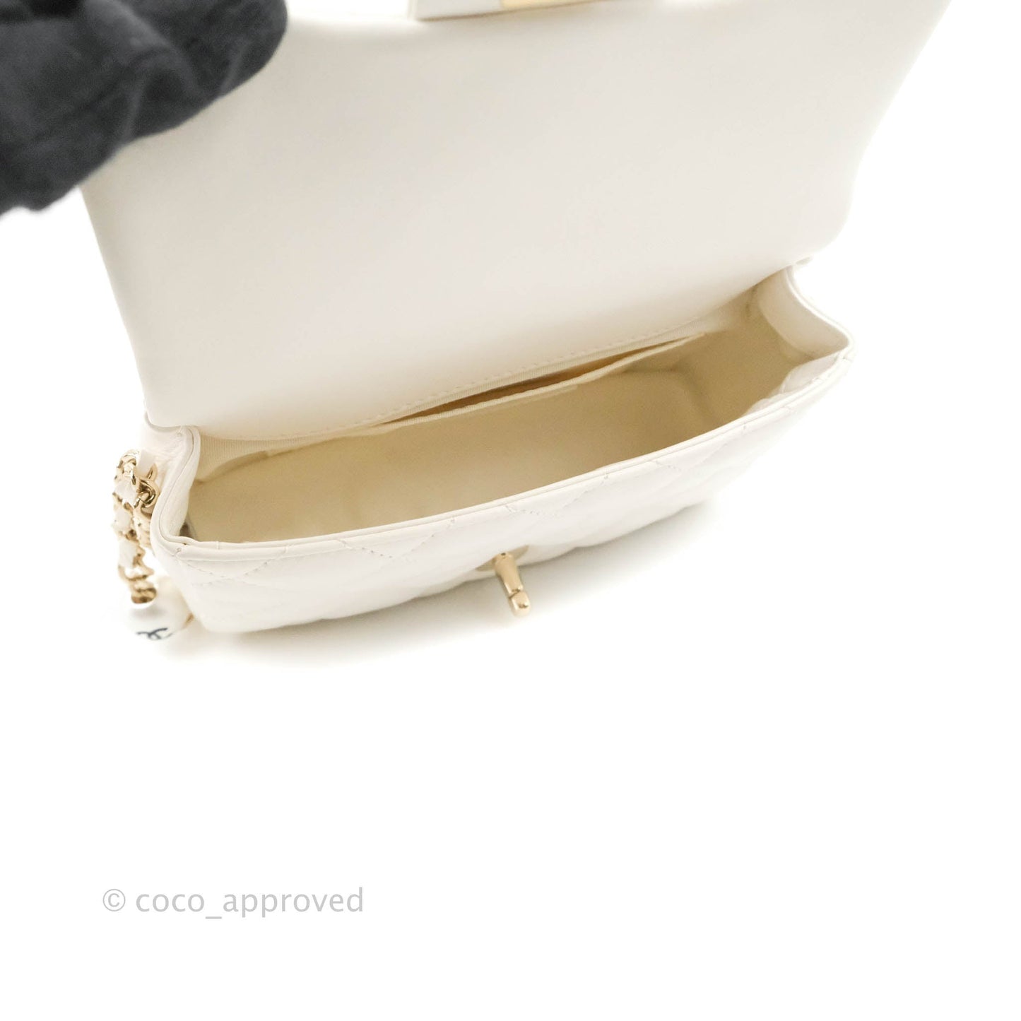 Chanel Small Logo Pearl Chain Flap Bag White Lambskin Gold Hardware