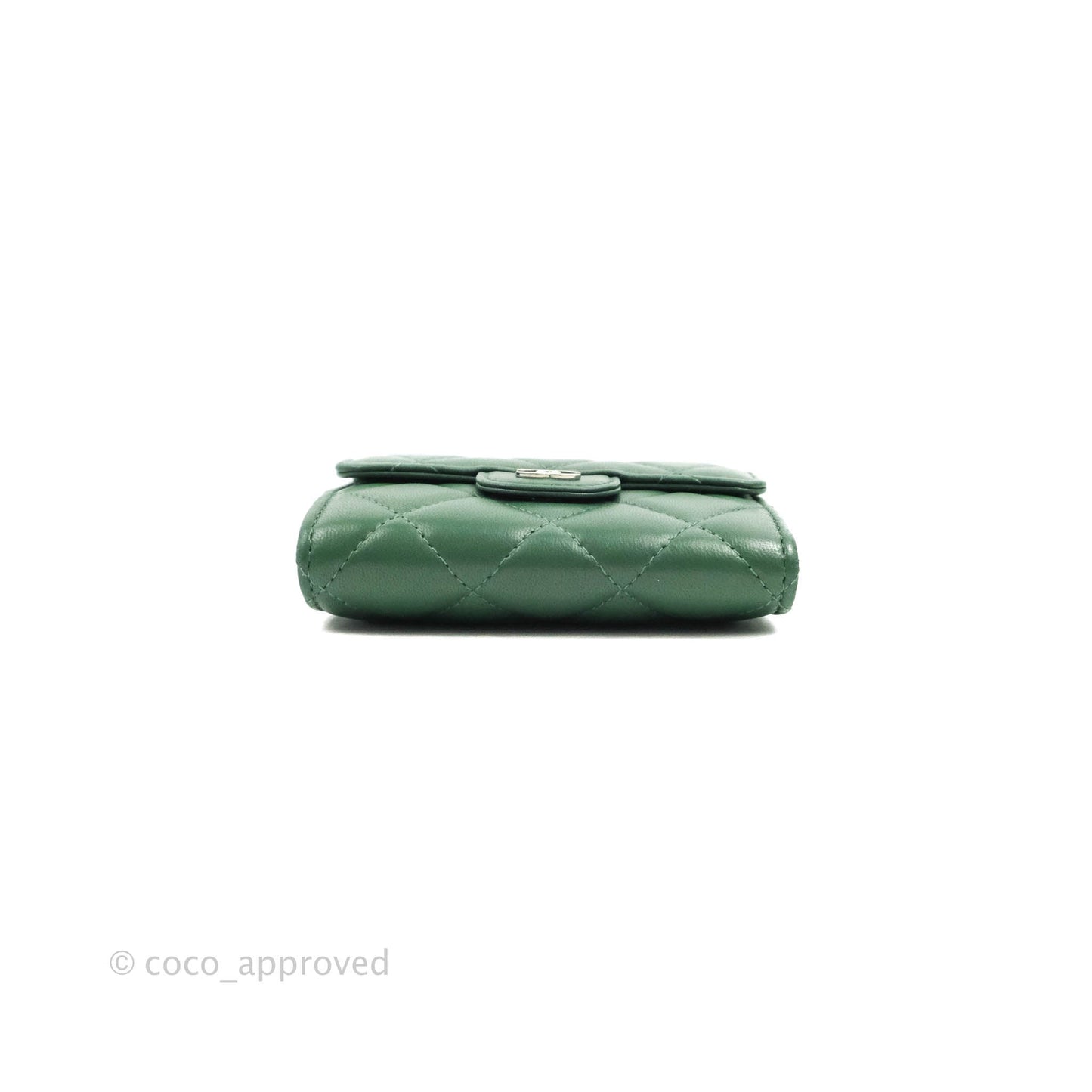 Chanel Classic Flap Coin Purse Dark Green Lambskin Silver Hardware