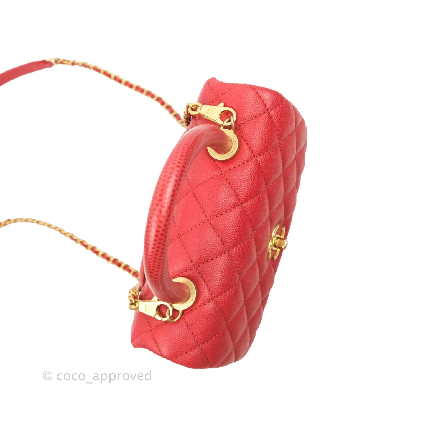 Chanel Small Quilted Coco Handle Red Caviar Gold Hardware