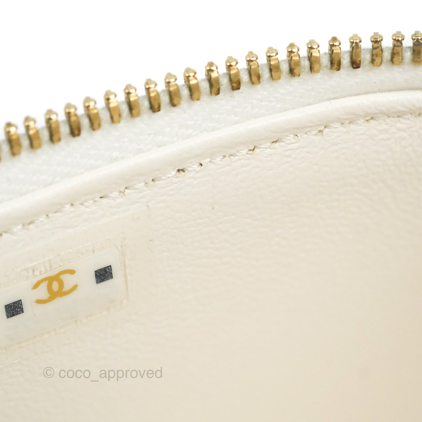 Chanel Quilted Heart Crush Mini Vanity With Chain White Caviar Aged Gold Hardware