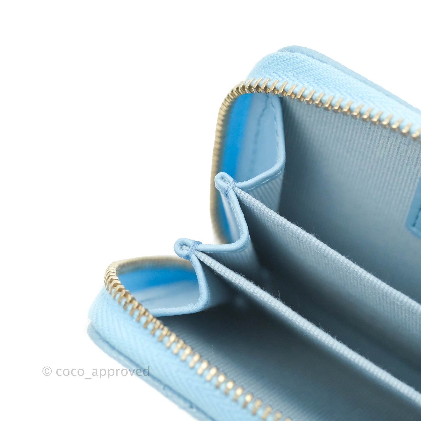 Chanel Classic Zipped Coin Purse Light Blue Caviar Gold Hardware