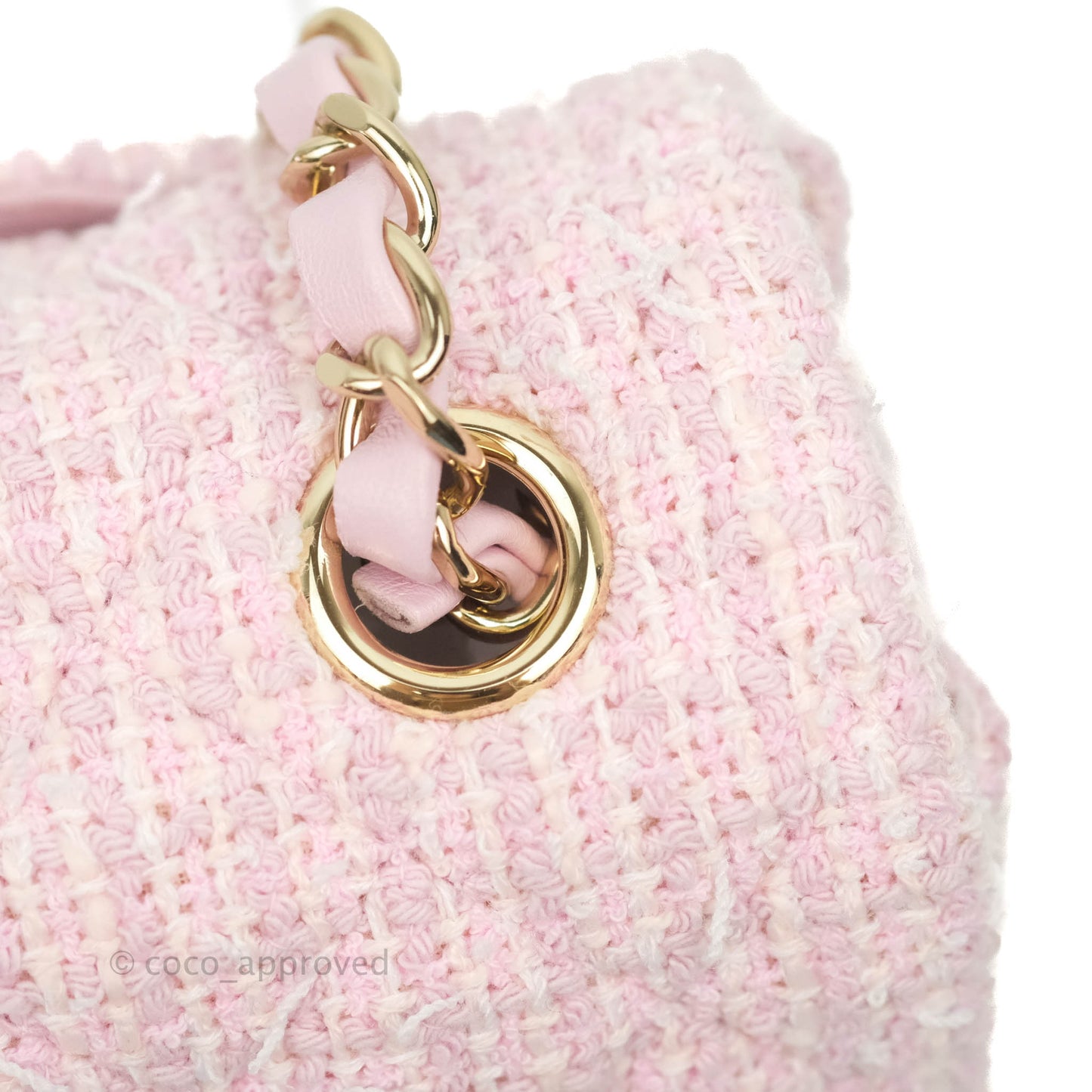 Chanel Classic Mini Rectangular Flap Pink Tweed Gold Hardware