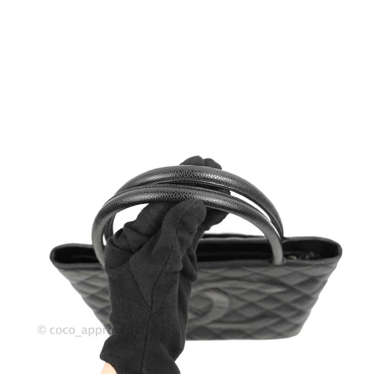 Chanel Medallion Vintage CC Black Caviar Tote Bag Silver Hardware