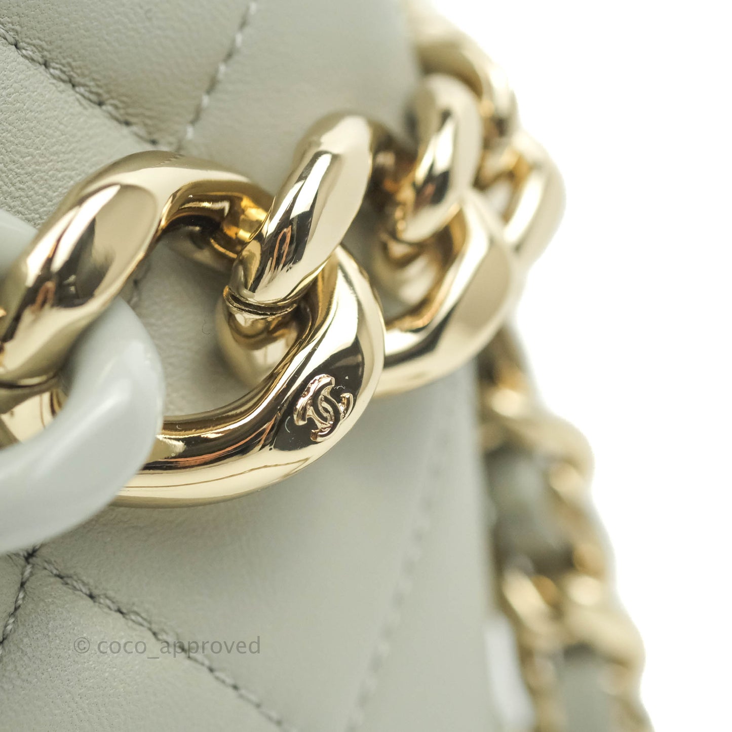 Chanel Quilted Drawstring Bucket Bag Grey Lambskin Gold Hardware 22C