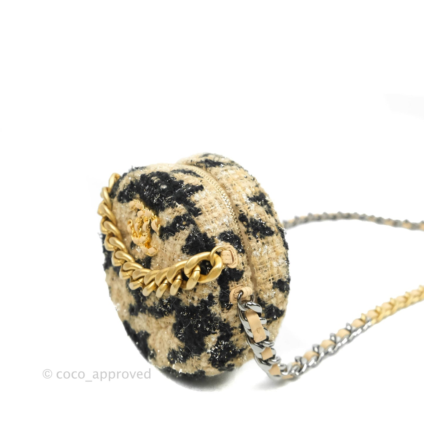 Chanel 19 Houndstooth Tweed Clutch with Chain & Coin Purse Beige Black