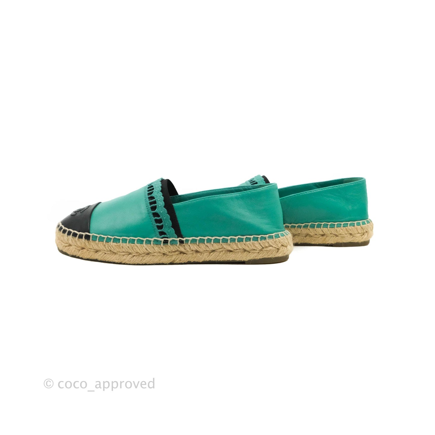 Chanel CC Espadrilles Green Black Lambskin 19S Size 36
