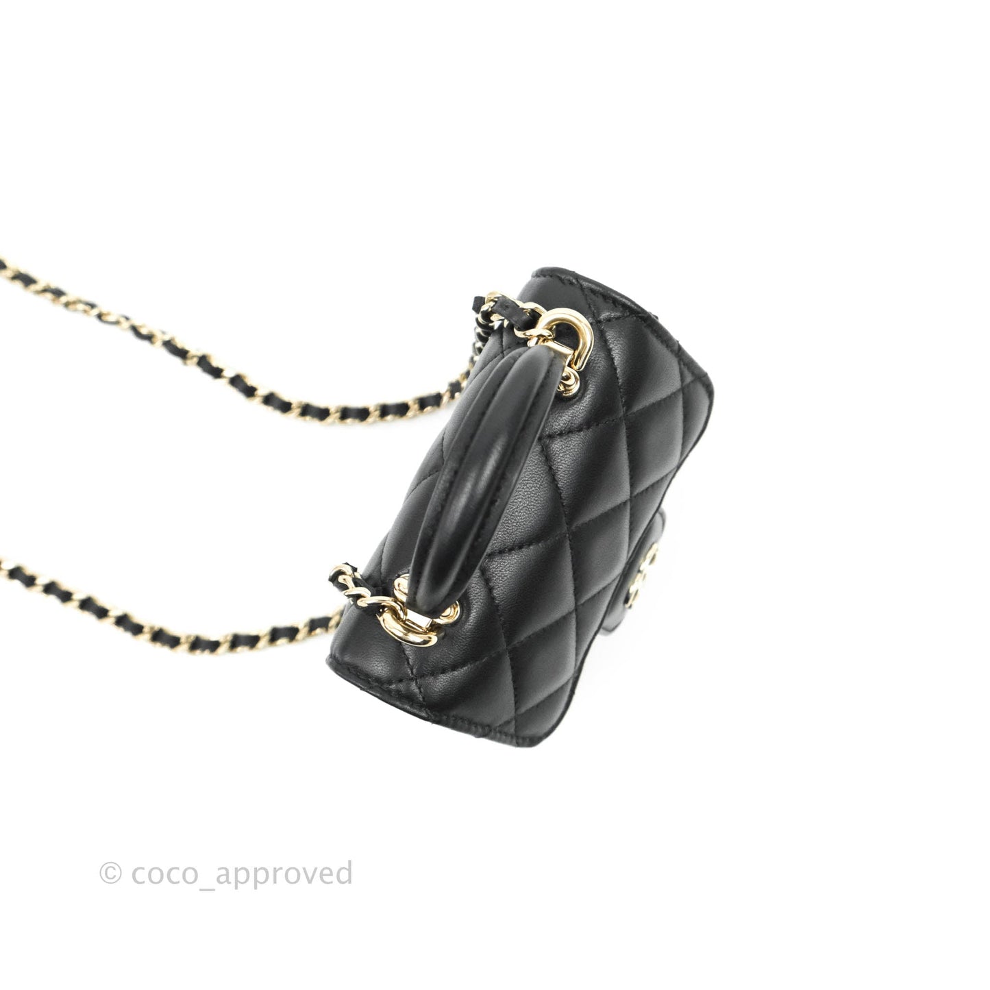 Chanel Mini Handle Clutch With Chain Black Lambskin Gold Hardware 22P