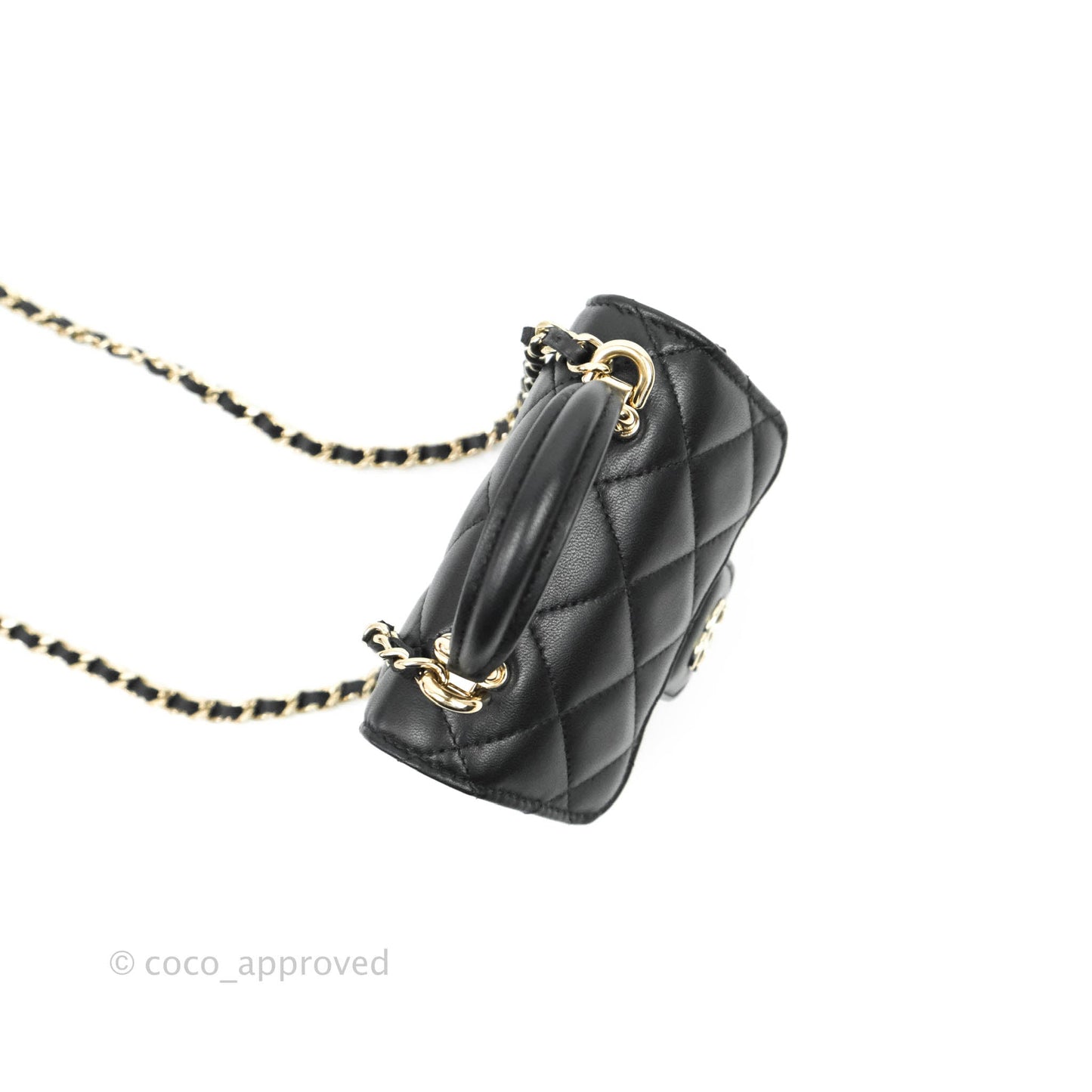 Chanel Mini Handle Clutch With Chain Black Lambskin Gold Hardware 22P