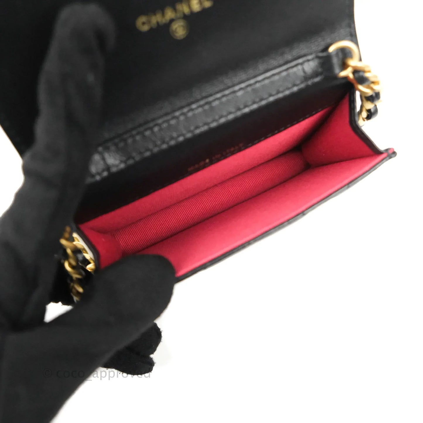 Chanel 19 Card Holder With Chain Black Mixed Hardware