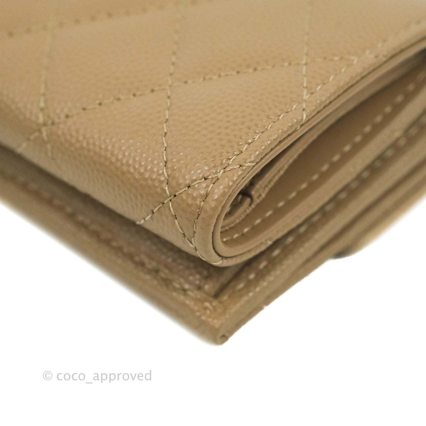 Chanel Quilted Small Classic Flap Trifold Wallet Dark Beige Caviar Gold Hardware