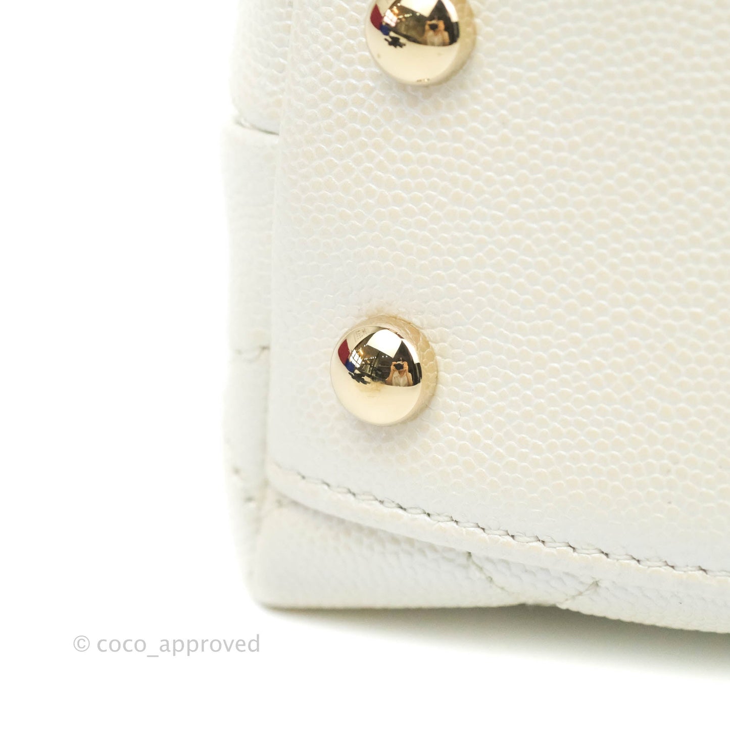 Chanel Small Quilted Coco Handle Iridescent White Caviar Gold Hardware