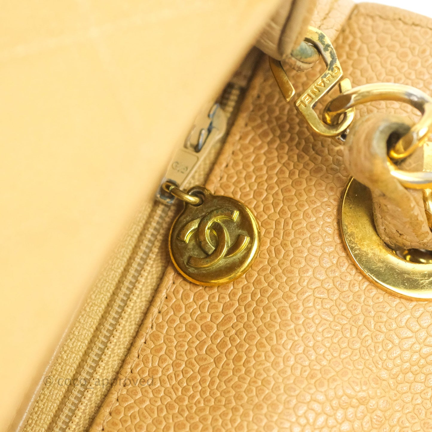 Chanel Vintage CC Large Square Flap Bag Beige Caviar 24K Gold Hardware