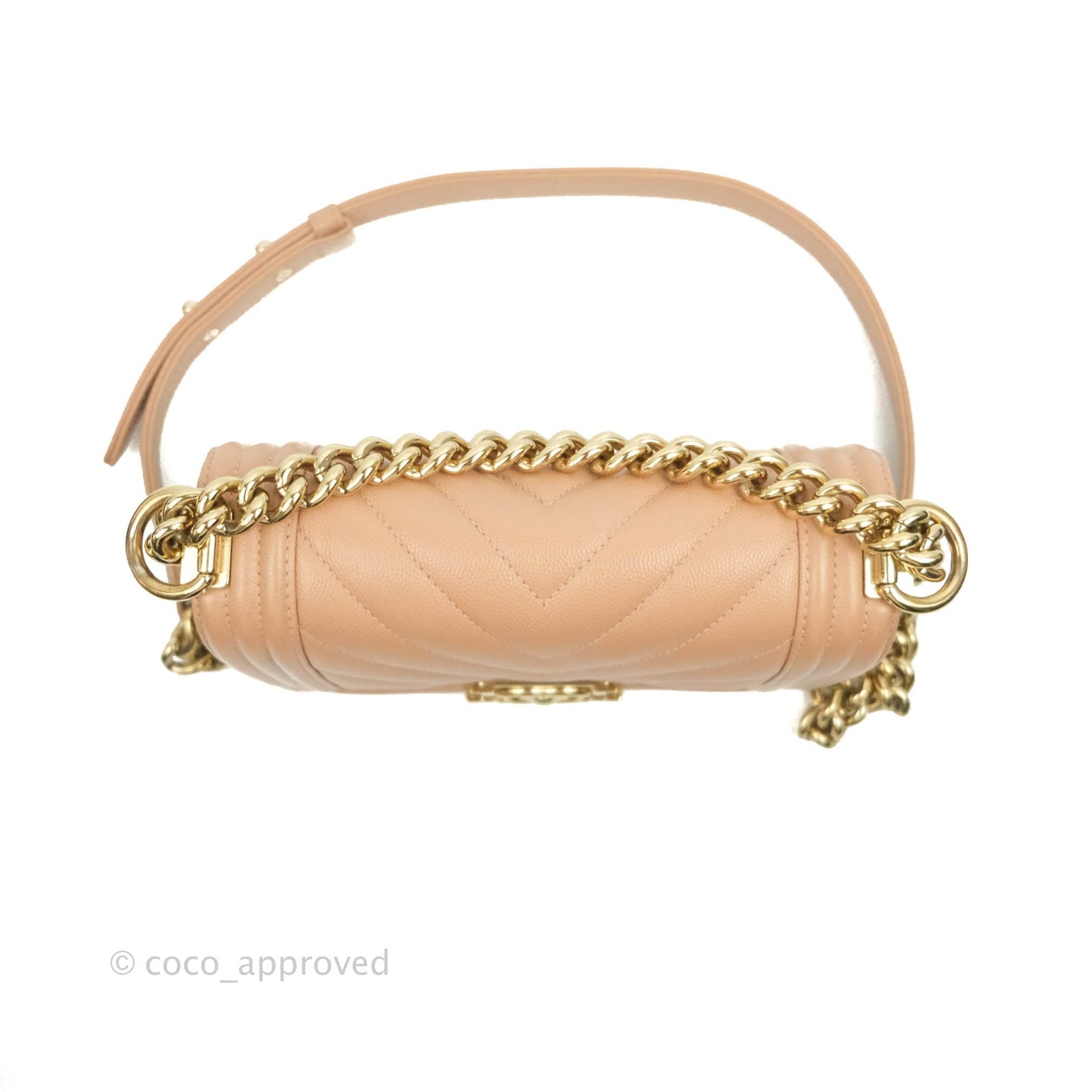 Chanel Small Chevron Boy Dark Beige Caviar Gold Hardware