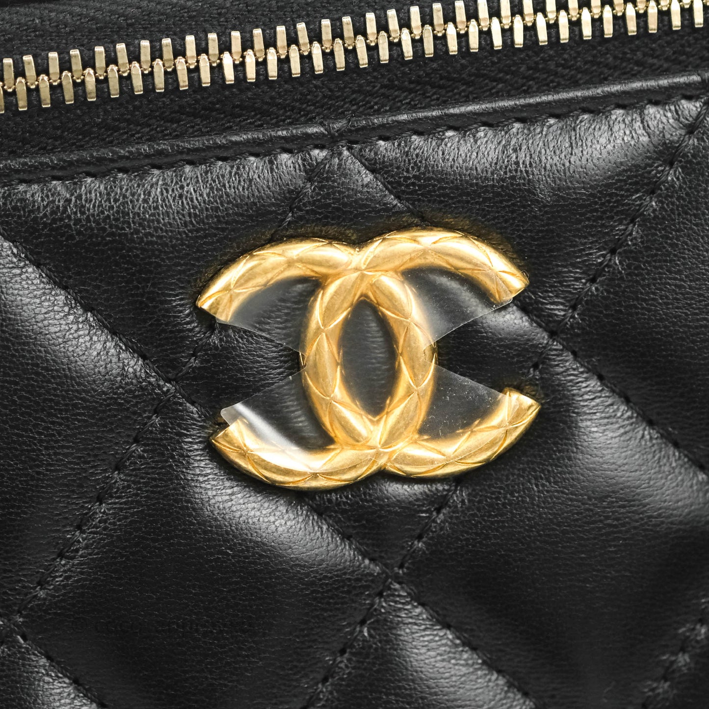 Chanel Vanity with Adjustable Chain Black Lambskin Aged Gold Hardware 22K