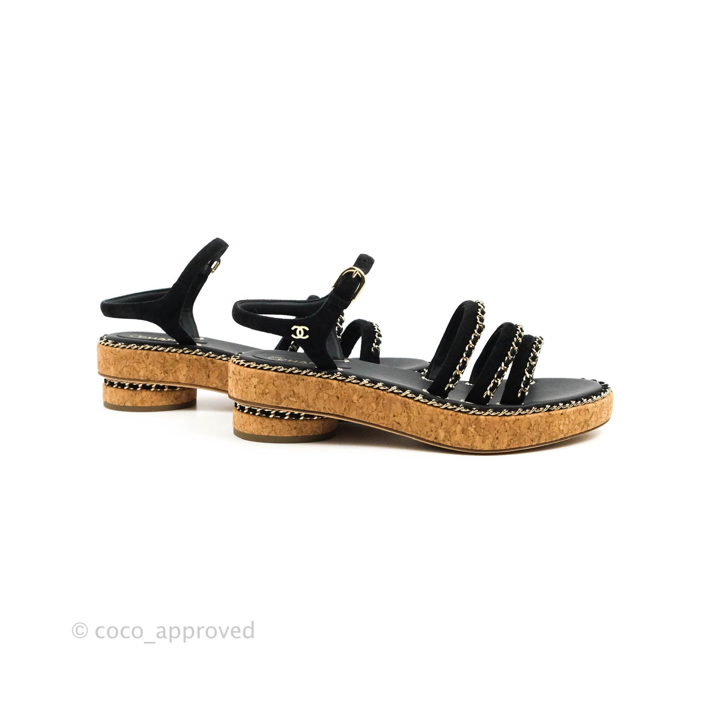 Chanel CC Chain Cork Sandals Black Size 37.5
