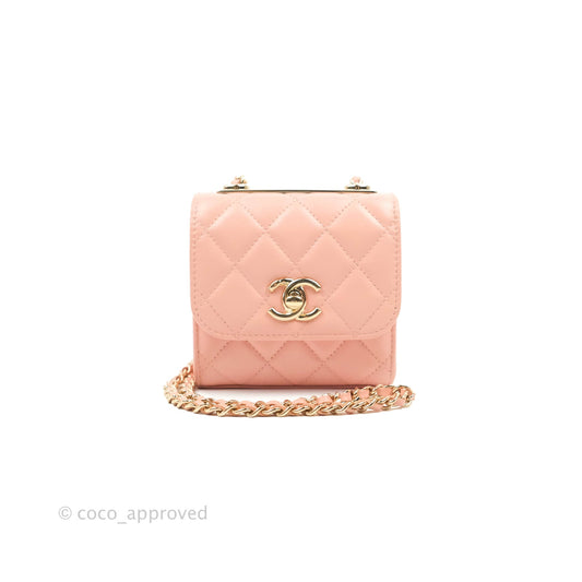 Chanel Mini Quilted Trendy CC Clutch With Chain Pink Lambskin Gold Hardware