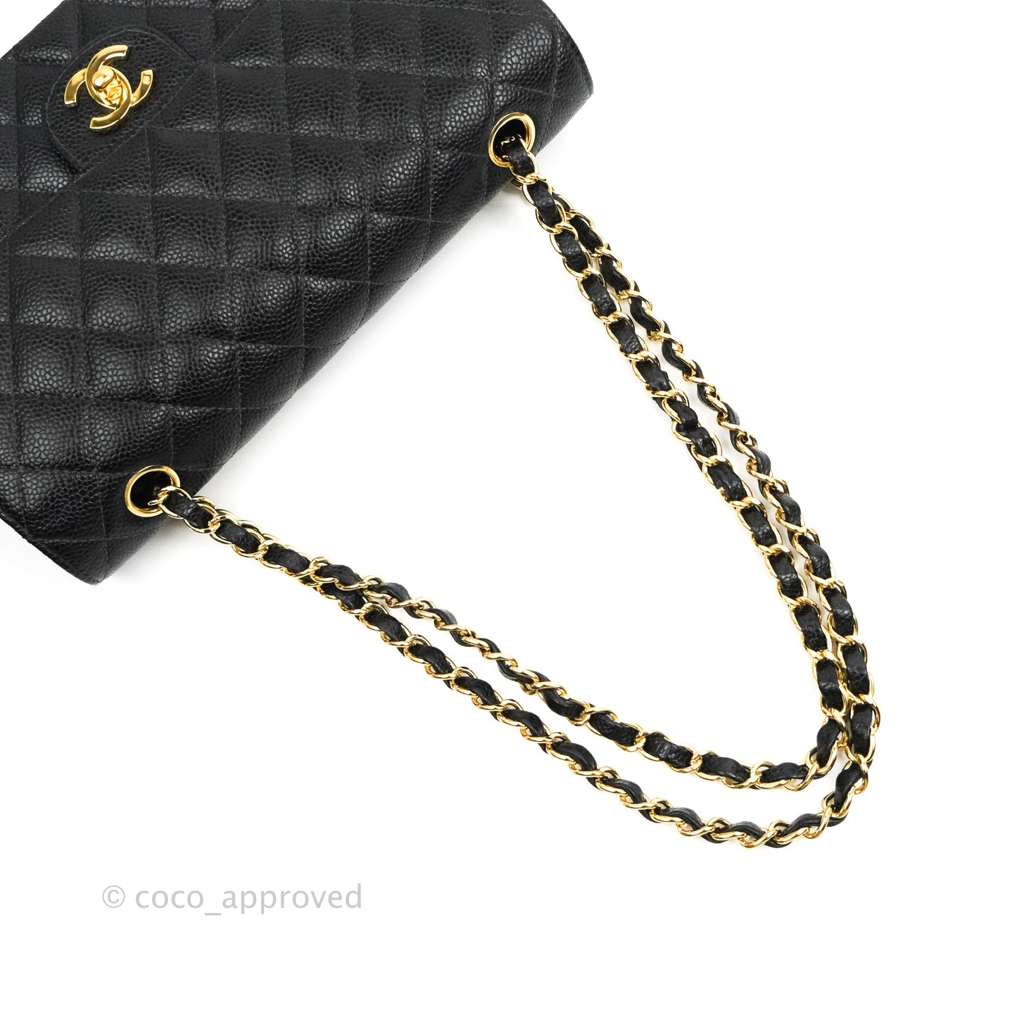 Chanel Classic M/L Medium Flap Quilted Black Caviar 24K Gold Hardware