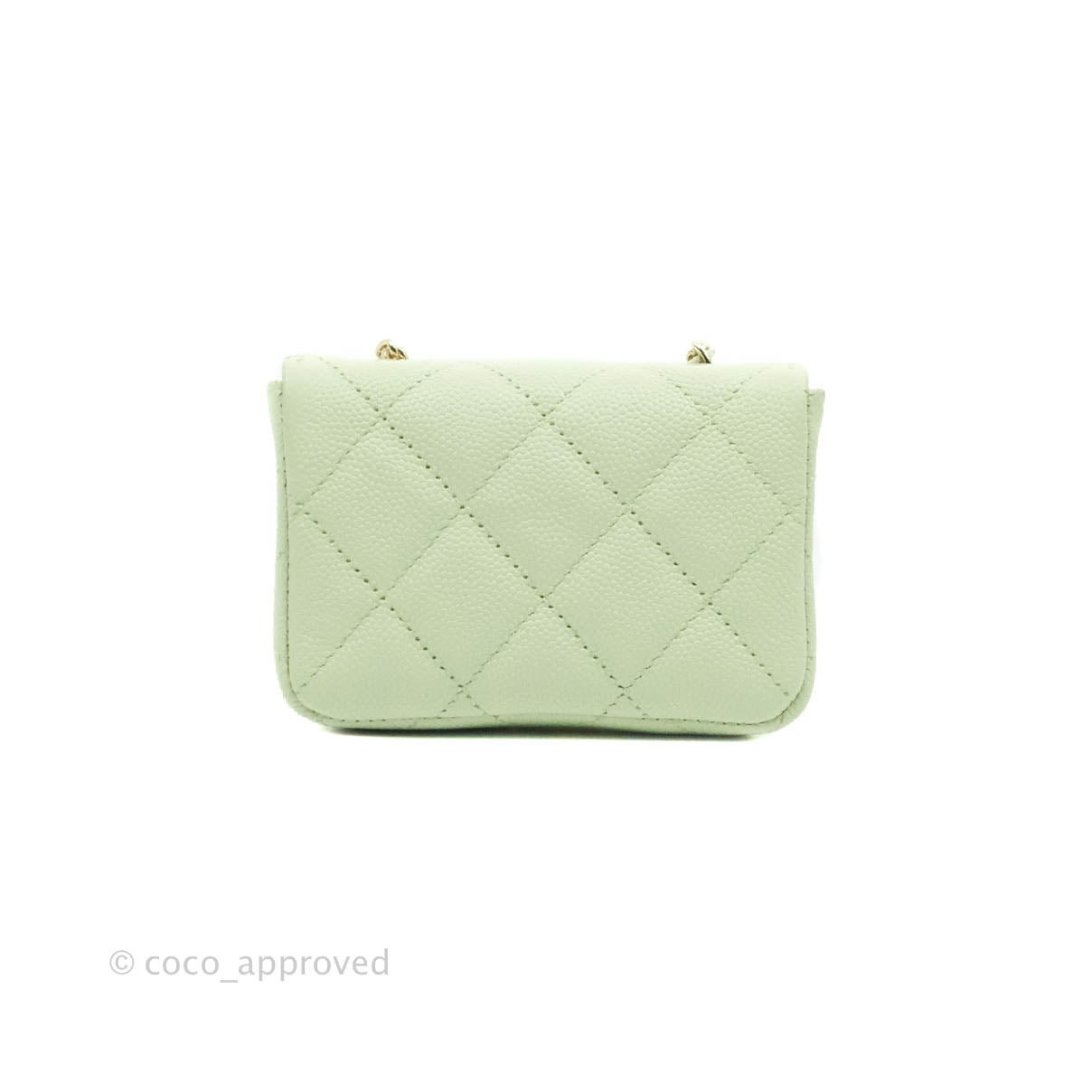 Chanel Mini Card Holder Chain Belt Bag Light Green Caviar Gold Hardware 21B