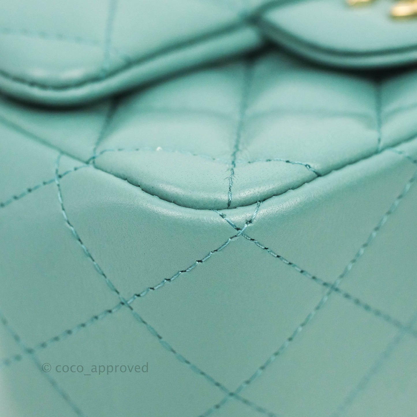 Chanel Mini Square Teal Green Lambskin Gold Hardware