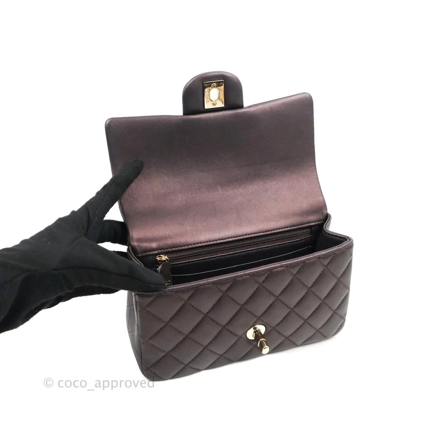 Chanel Top Handle Mini Rectangular Flap Bag Dark Purple Lambskin Gold Hardware