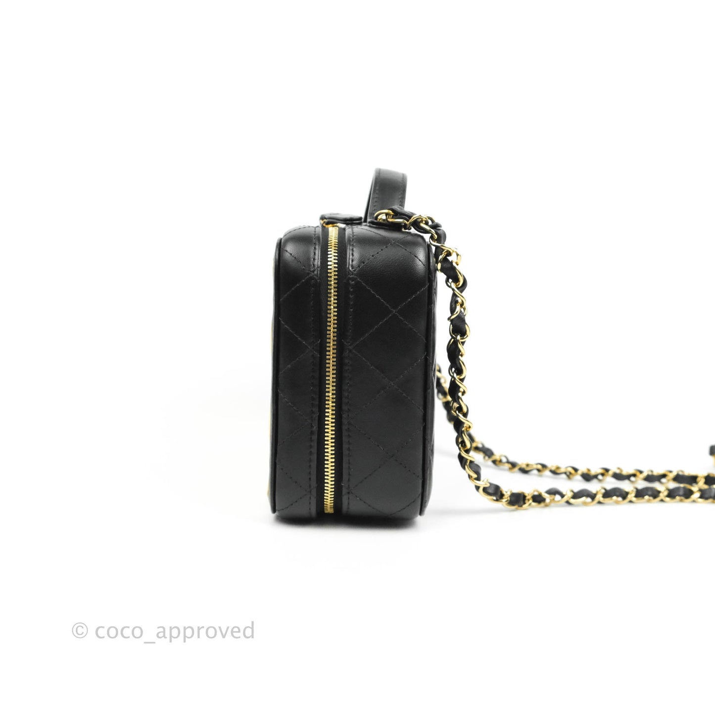 Chanel Quilted Golden Plate Vanity Case Black Lambskin Gold Hardware