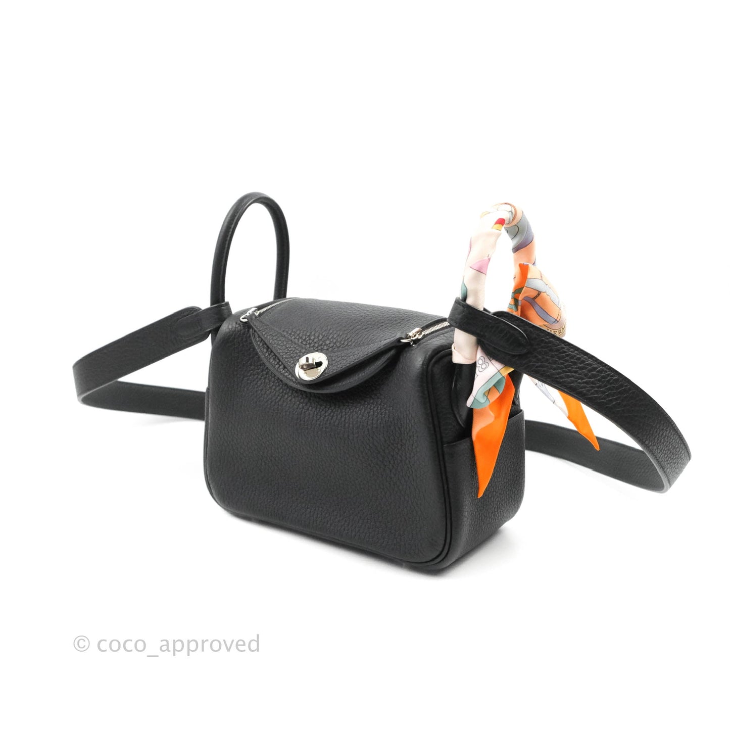 Hermès Mini Lindy 20 Taurillon Clemence Black Palladium Hardware With Twilly