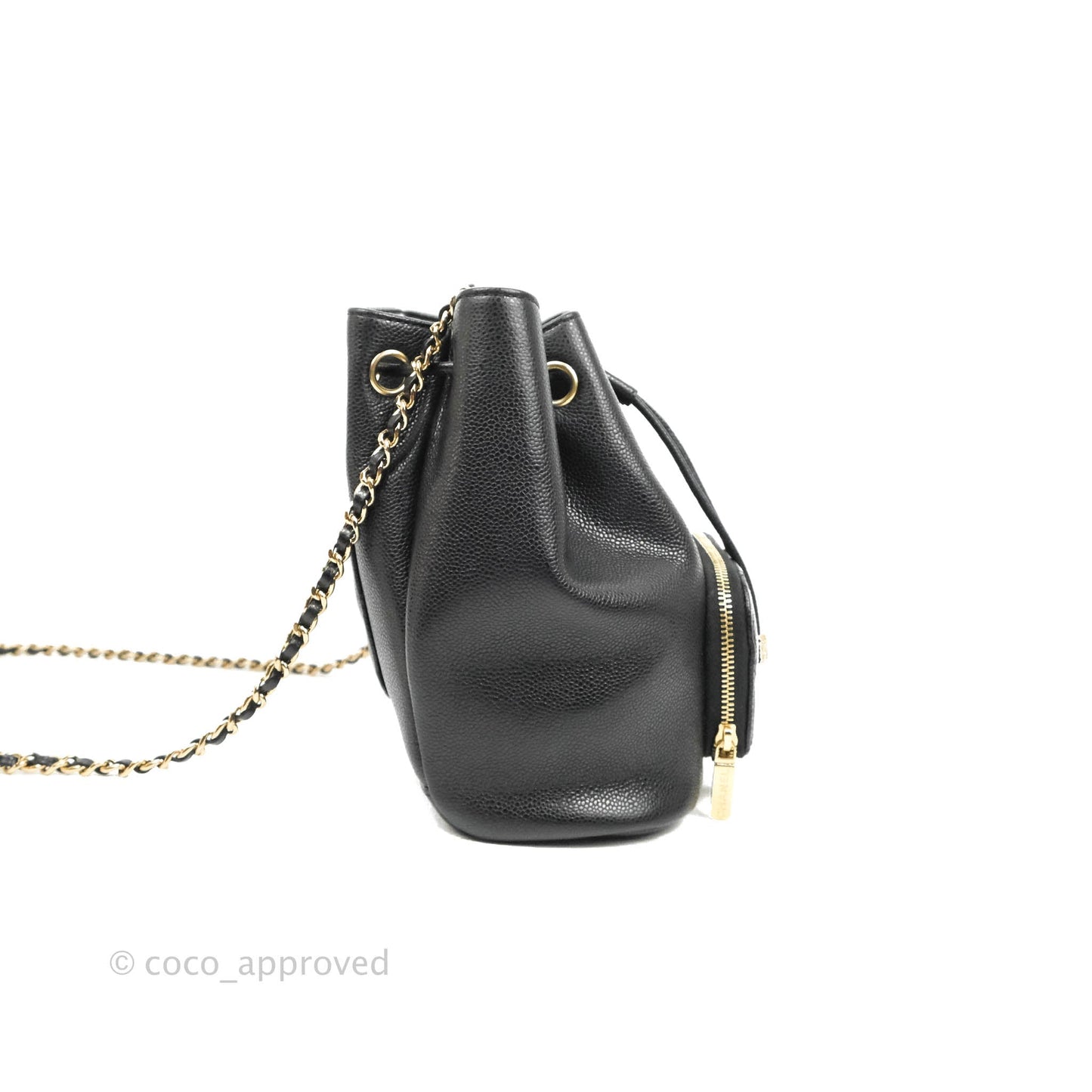 Chanel Business Affinity Drawstring Bucket Bag Black Caviar Gold Hardware