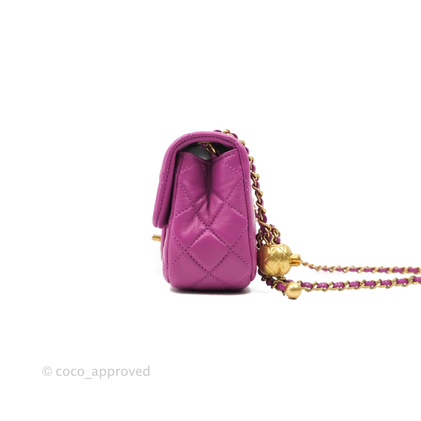 Chanel Mini Rectangular Pearl Crush Quilted Purple Lambskin Aged Gold Hardware