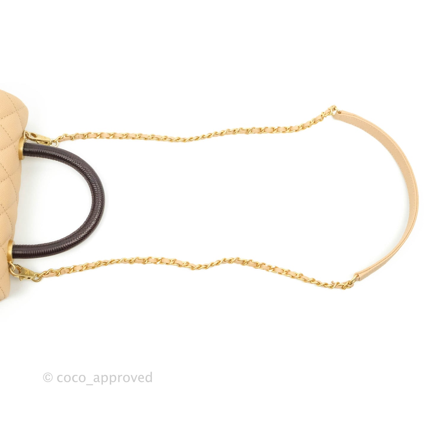 Chanel Small Coco Handle Quilted Beige Caviar Gold Hardware Lizard Embossed Handle