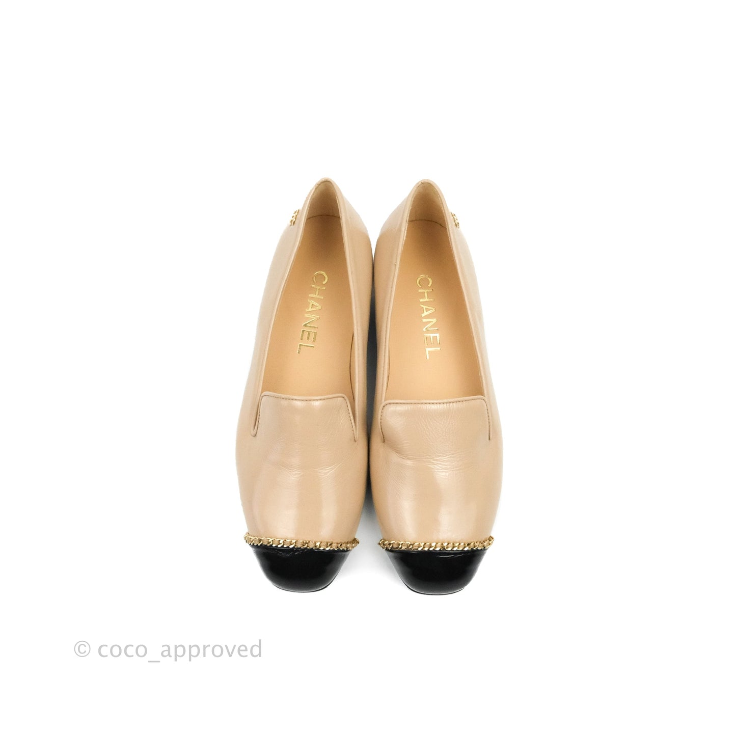 Chanel Beige Black Chain Details Loafers 35.5