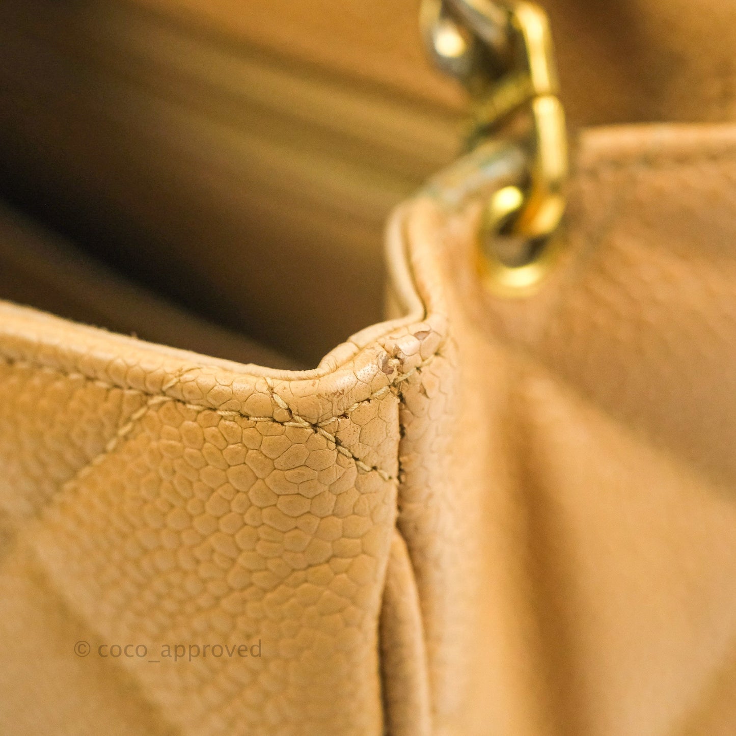Chanel Vintage CC Large Square Flap Bag Beige Caviar 24K Gold Hardware