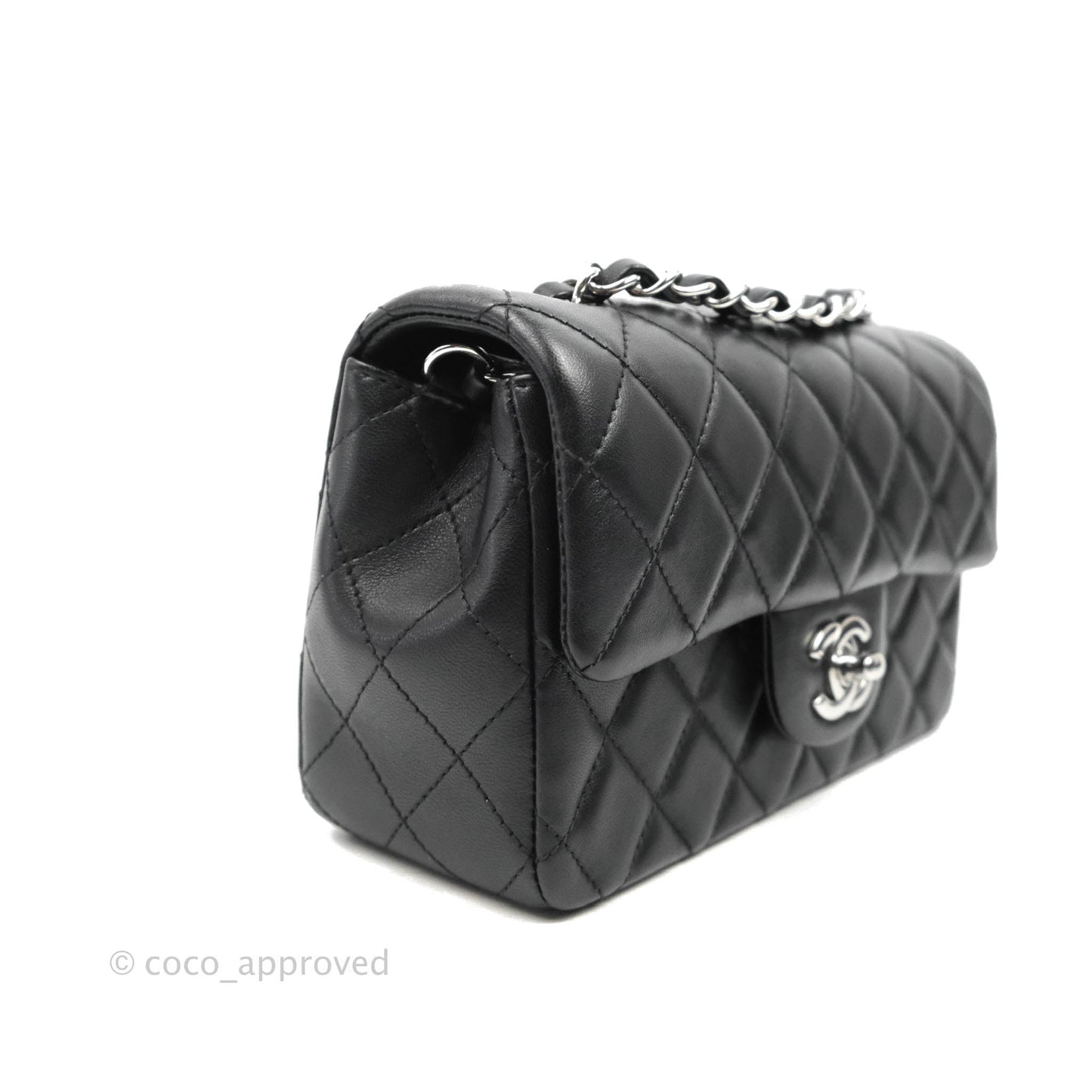 Chanel Quilted Mini Rectangular Flap Black Lambskin Silver Hardware