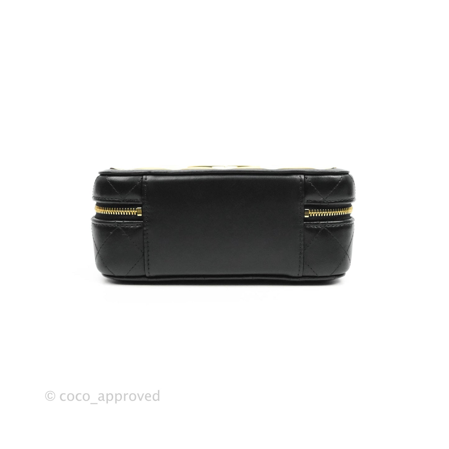 Chanel Quilted Golden Plate Vanity Case Black Lambskin Gold Hardware