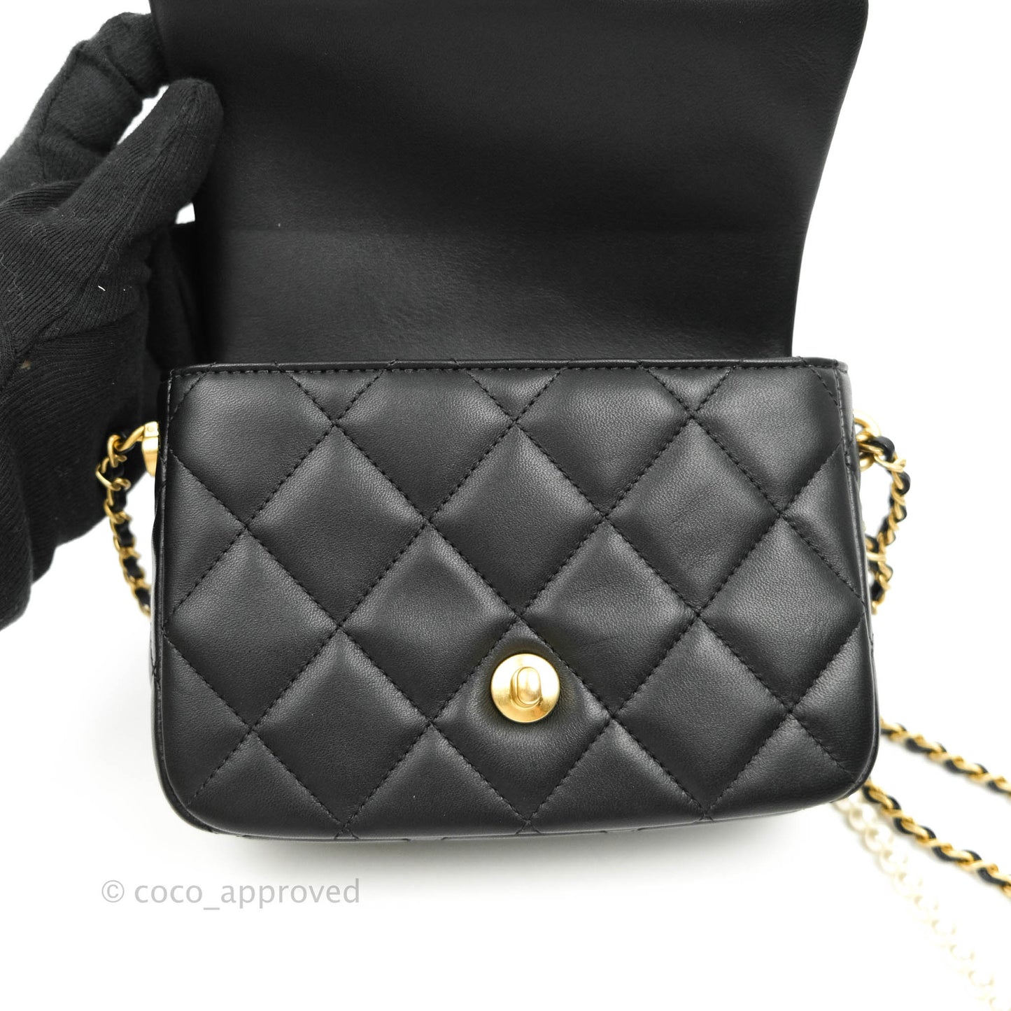 Chanel Quilted My Perfect Mini With Pearl Black Lambskin Gold Hardware