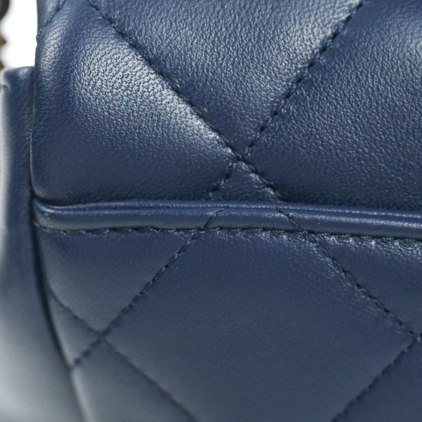 Chanel Circular Handle Flap Bag Navy Lambskin Aged Gold Hardware
