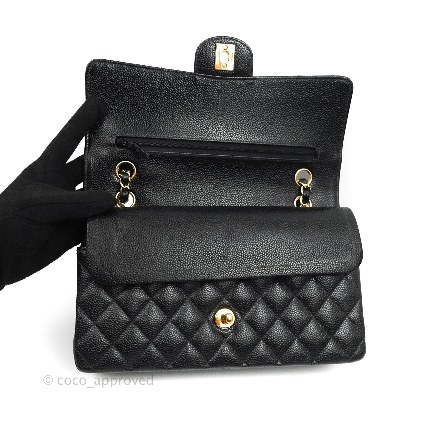 Chanel Classic M/L Medium Flap Quilted Black Caviar 24K Gold Hardware