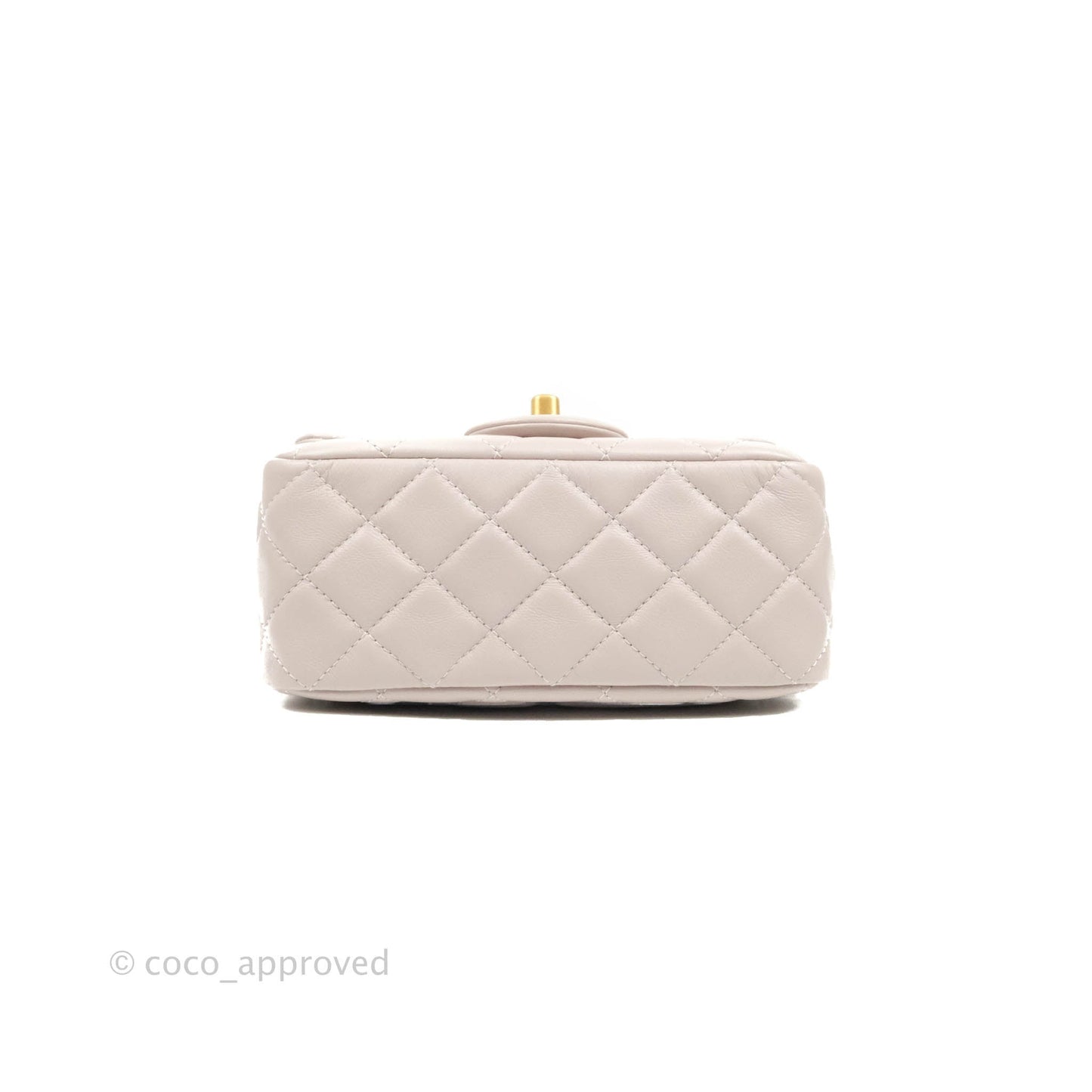 Chanel Mini Square Pearl Crush Quilted Pale Lilac Lambskin Aged Gold Hardware